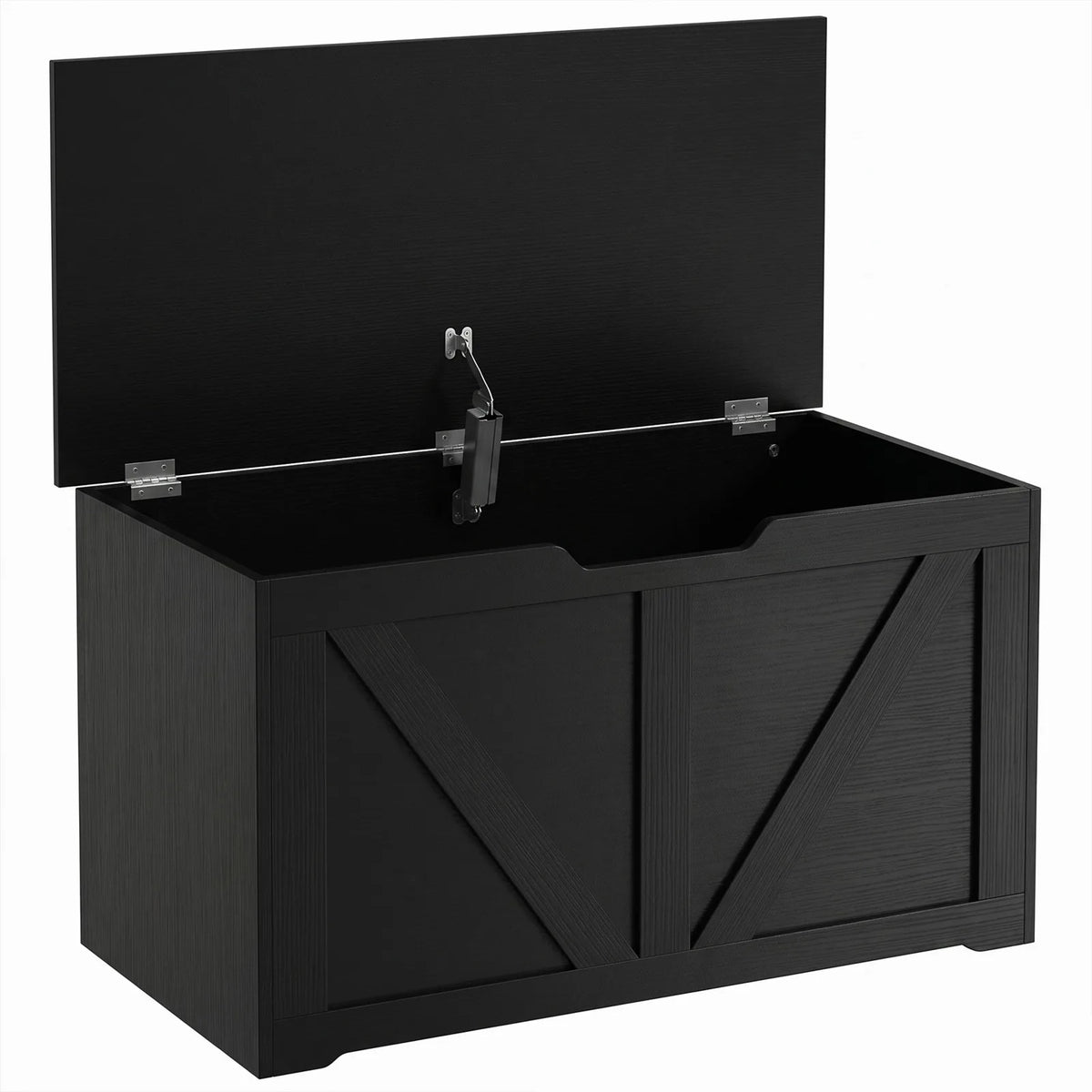 HOMCOM 100L Storage Box with Safety Hinge & Seat Top – Storage Trunk Bench, Black Wood-Effect