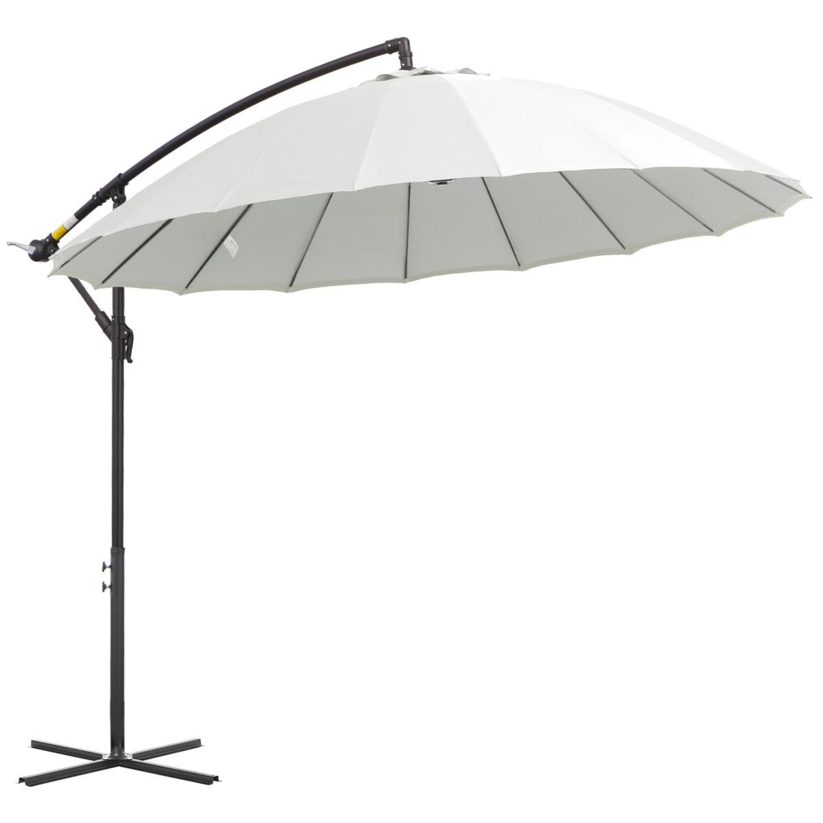 Outsunny 3m Offset Cantilever Parasol with Hand Crank, 18 Fibreglass Ribs & Cross Base – Garden Shade, Off-White