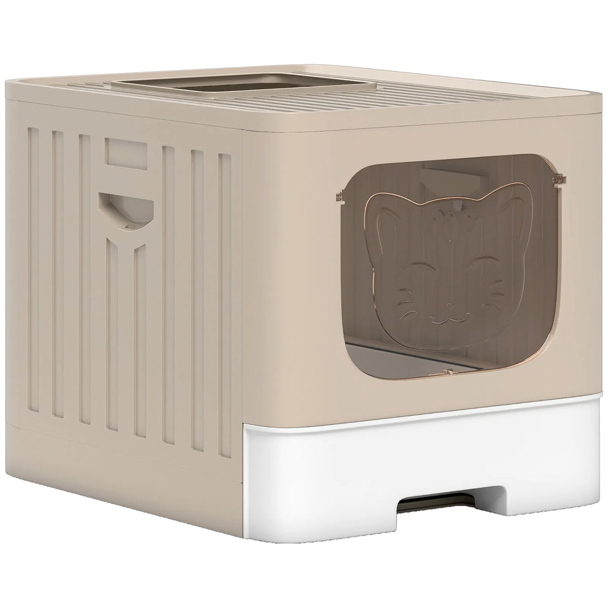 PawHut Cat Litter Box with Lid, Slide-Out Drawer and Scoop – Odour Control, Anti-Splashing, Khaki