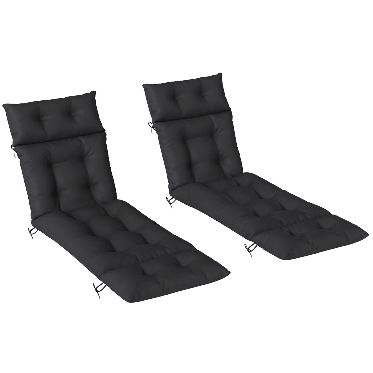 Outsunny Set of 2 Sun Lounger Cushions with Button Tufting and Ties, 190 x 56 cm, Black