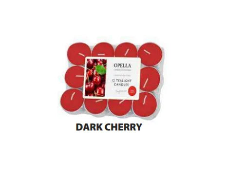 Opella Dark Cherry Scented Tealights – Fragranced Candle Set, 12 Pack