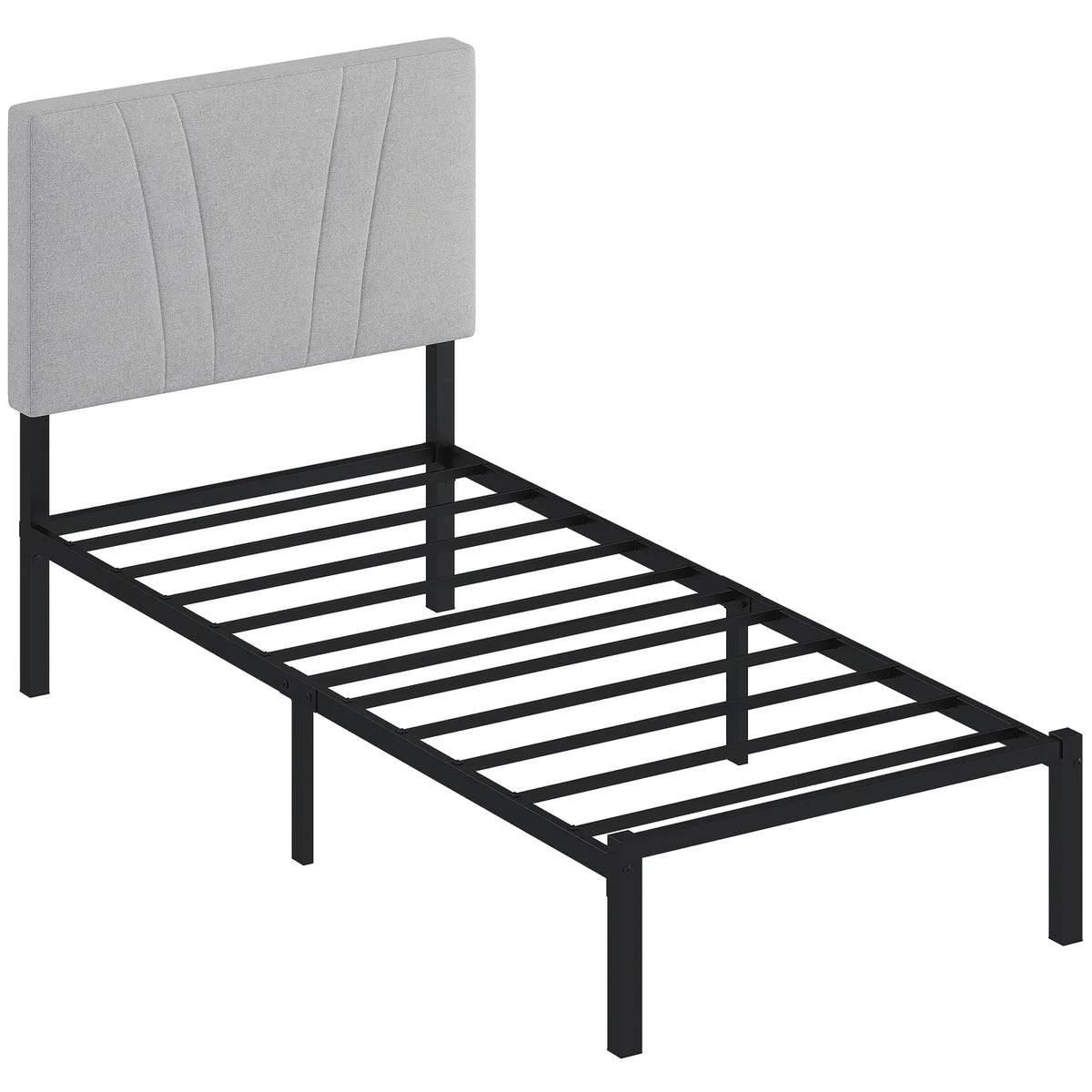 HOMCOM 3FT Single Bed Frame with Upholstered Headboard & Underbed Storage – 250 kg Capacity, Black and Grey