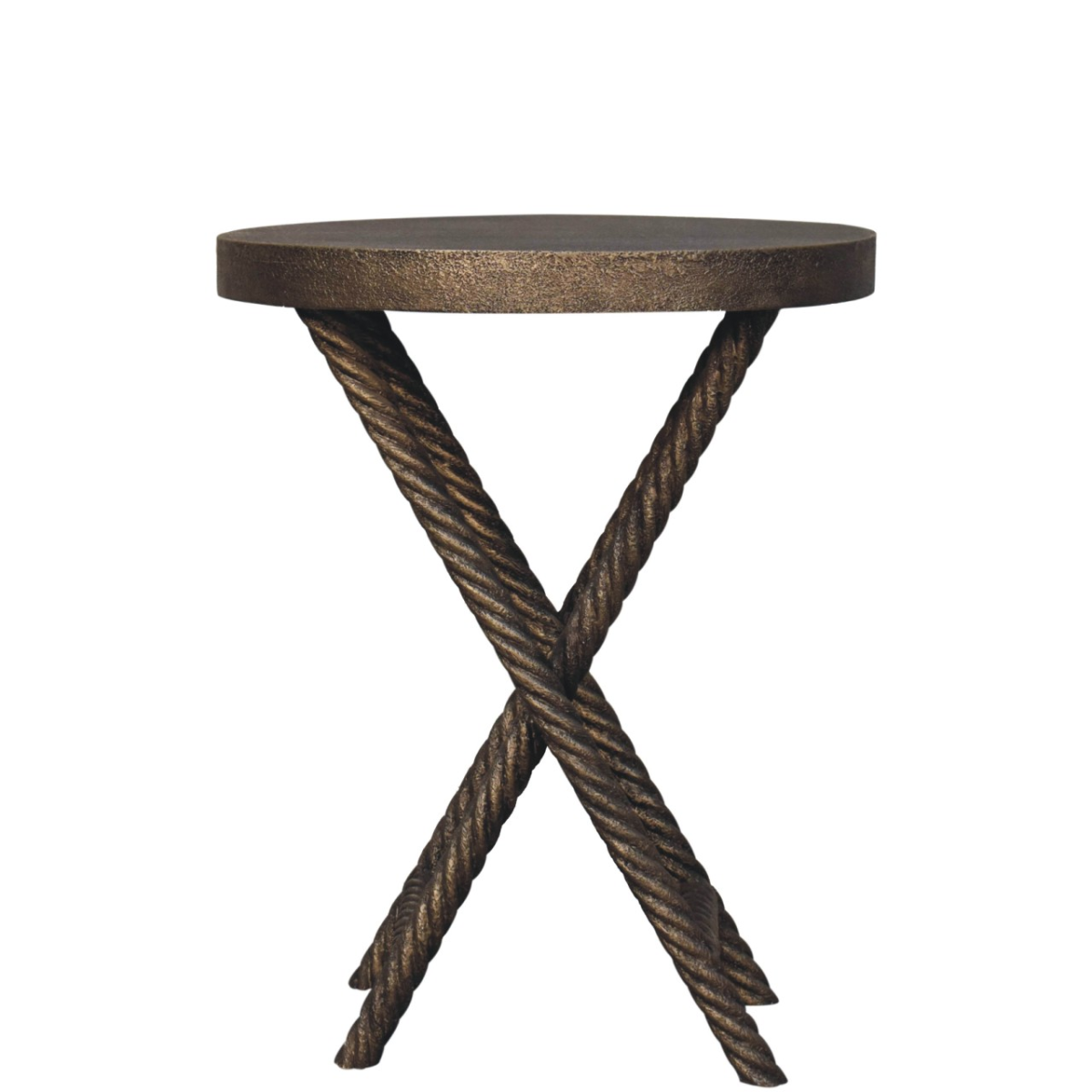 Artisan Furniture Metallic Rope Side Table – Solid Mango Wood, Rope-Design Legs for Living Room