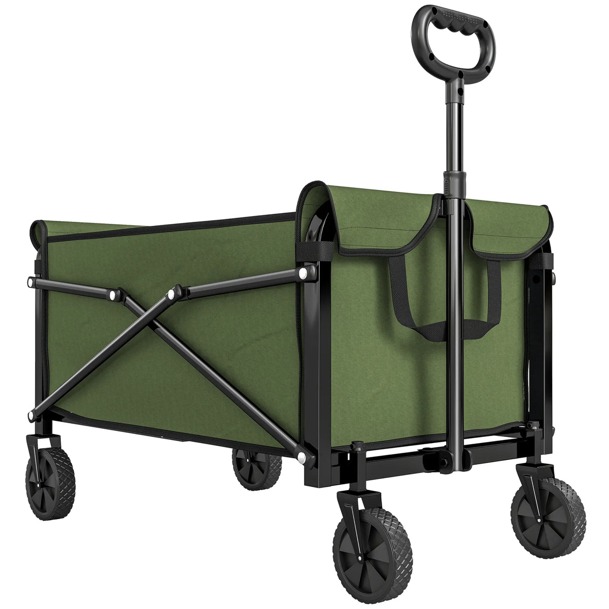 Outsunny Folding Festival Trolley on Wheels, 80L Compact Camping Cart with Adjustable Handle, Green