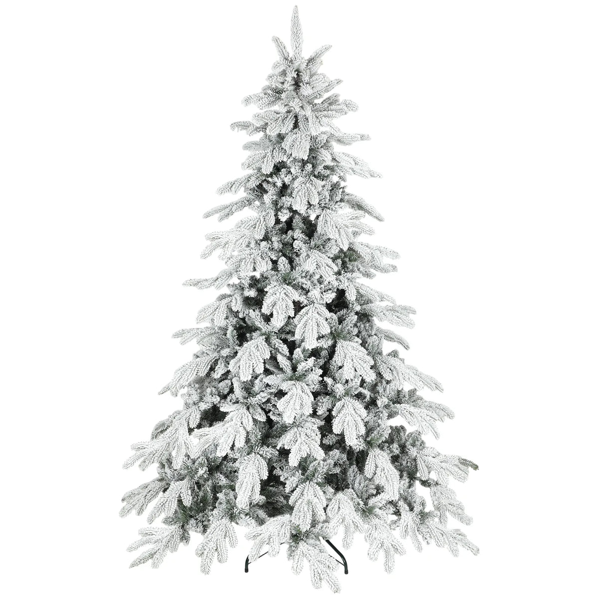 HOMCOM 7ft Super Flocked Christmas Tree with 1866 Branches – Full-Bodied Snowy Artificial Tree, Green and White