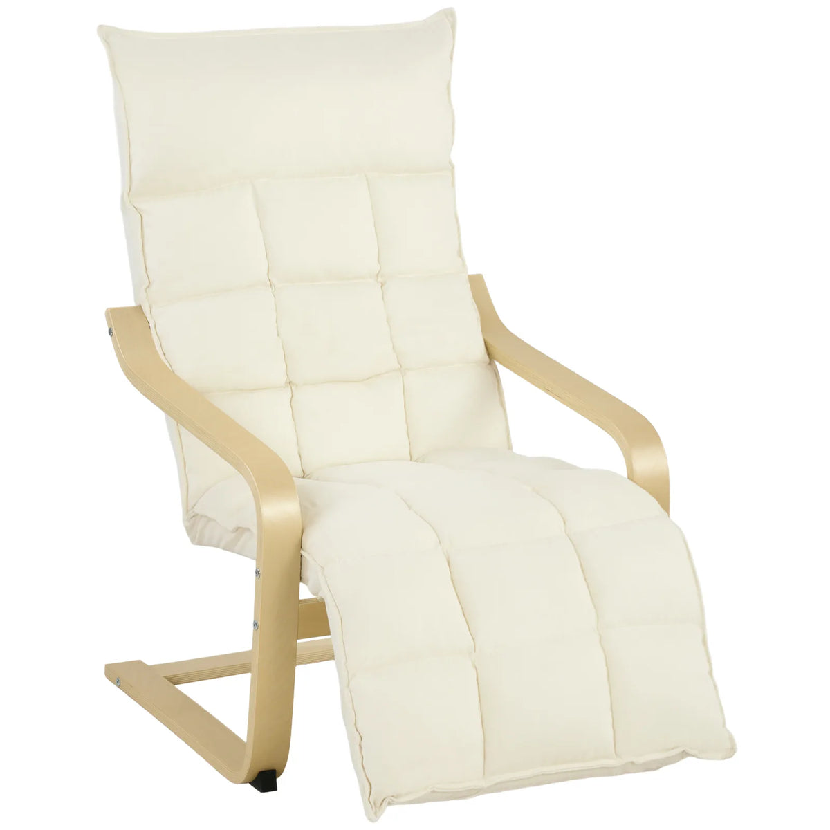 HOMCOM Modern Accent Chair with Footrest, Plush Cushion and Curved Legs – Tufted Lounge Armchair, Cream White