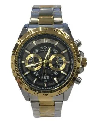 Christyan Arden Mens New FK Fashion Dated Multi Black Dial Analogue 2 Tone Metal Bracelet Strap Watch