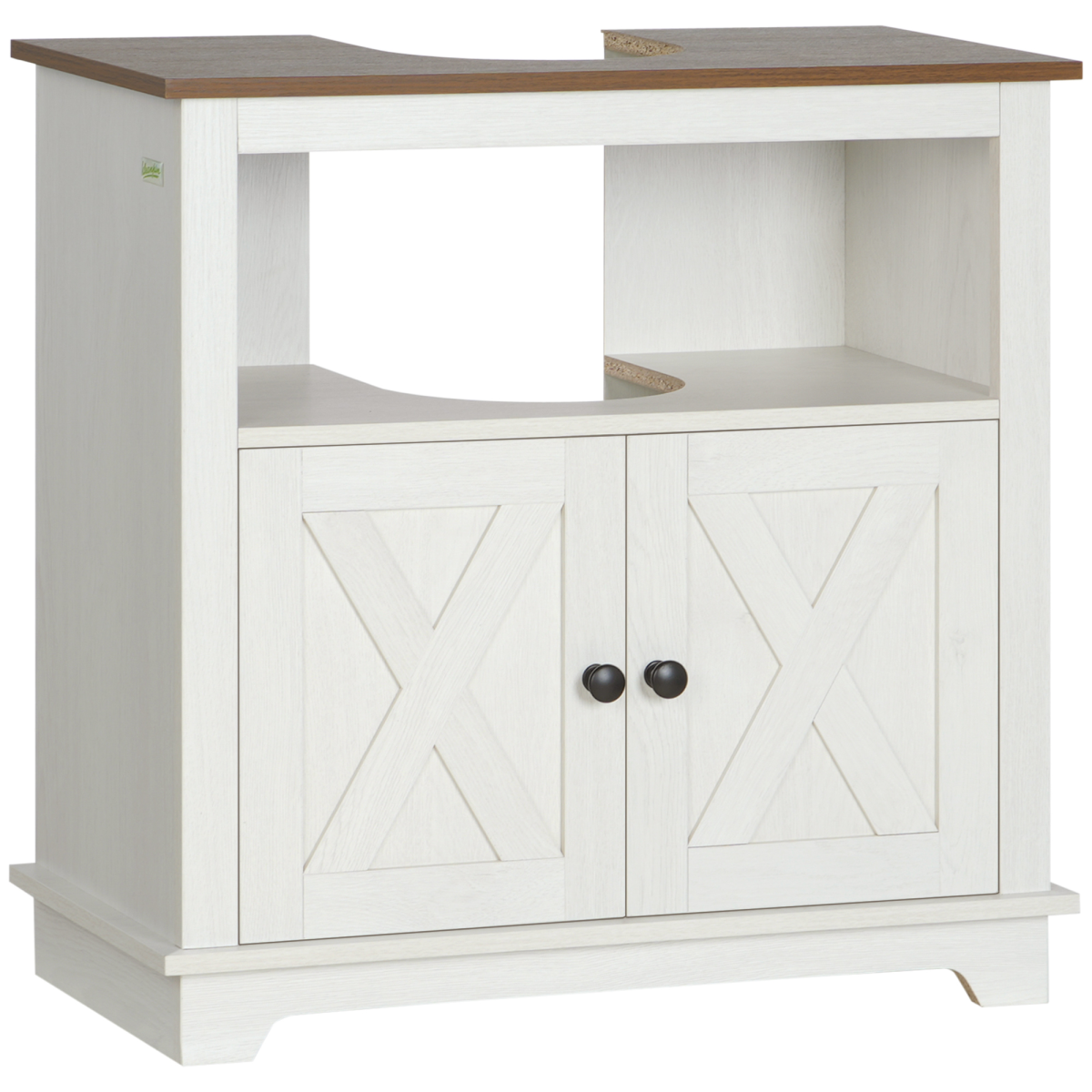 kleankin Freestanding Under Sink Bathroom Cabinet with Double Doors and Open Shelf – Farmhouse Style, White