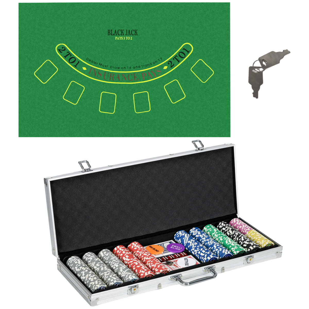 SPORTNOW 500-Piece Poker Chip Set with Mat, Aluminium Case & Two Card Decks – Game Night Kit for up to 10 Players