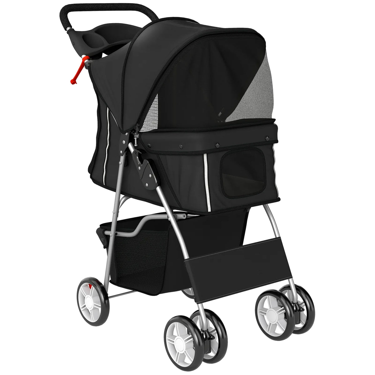 PawHut Foldable Dog Pram with Reflective Strips and 360° Swivel Wheels – Pet and Cat Stroller, Black