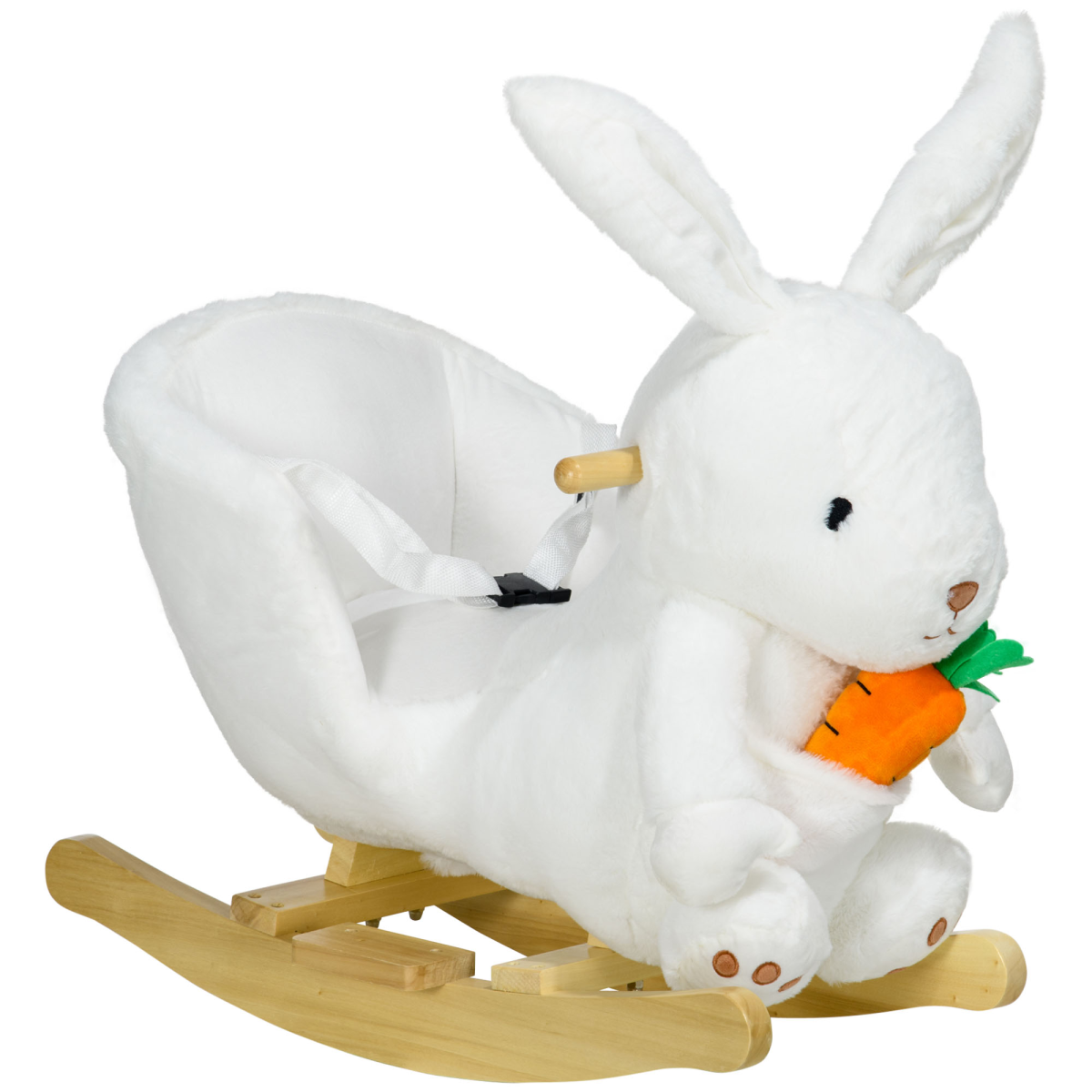 HOMCOM Kids Rabbit Rocking Horse with Realistic Sounds and Safety Belt – Poplar Wood Rocker, White