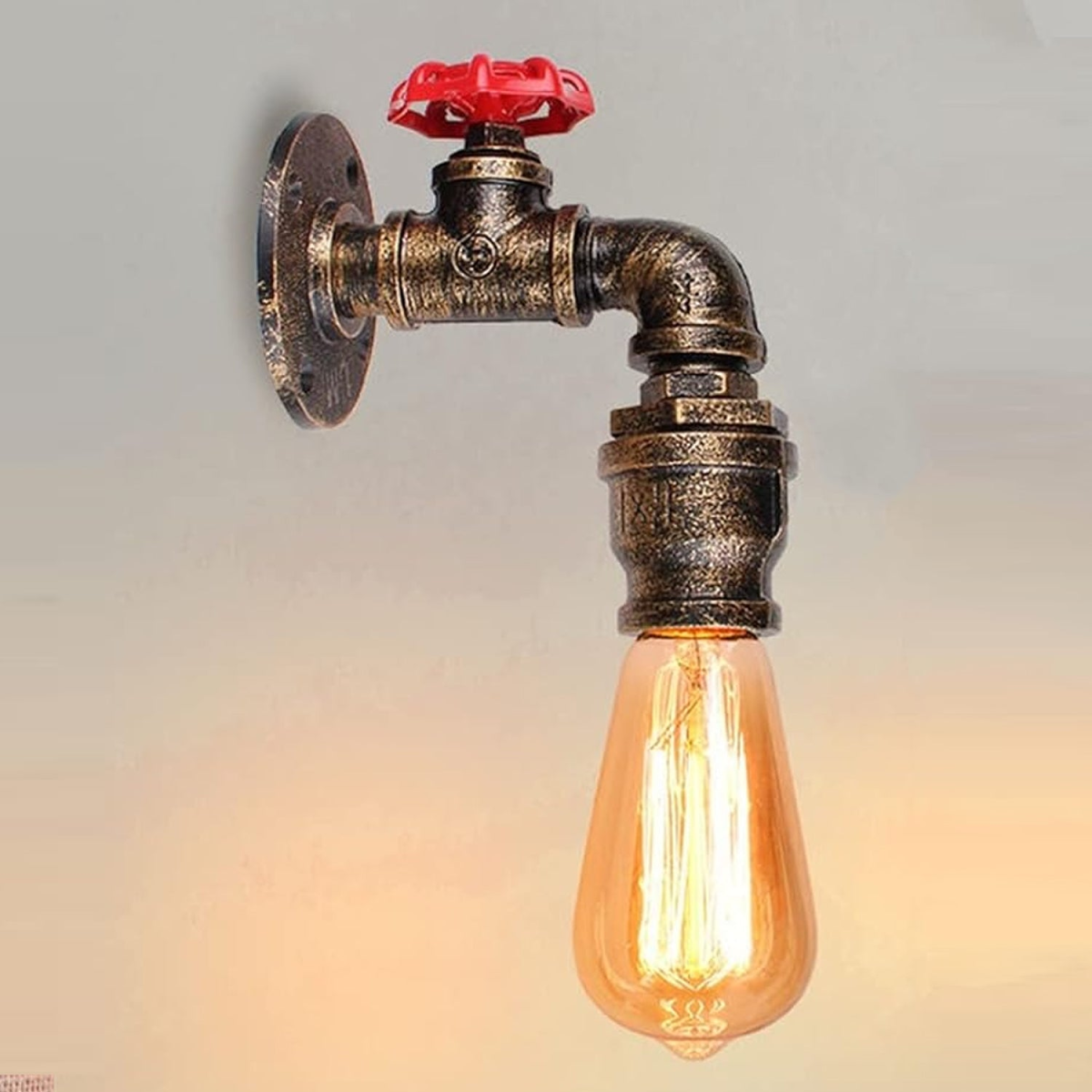 LEDSone Rustic Red Industrial Water Pipe Wall Light with E27 Bulb Included – Vintage Steampunk Sconce