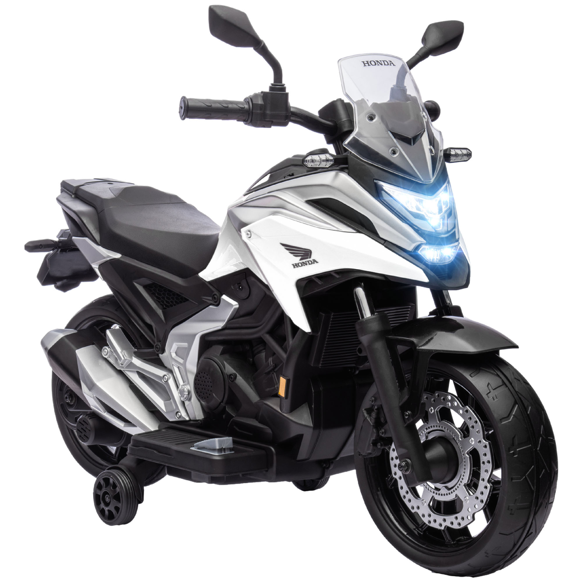 AIYAPLAY Honda Licensed 12V Kids Electric Motorbike with Music, Headlights & Training Wheels – Ages 3-6, White