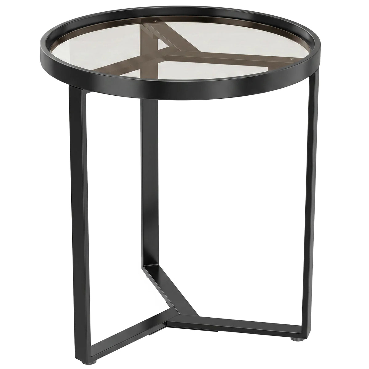 HOMCOM Round Side Table with Tempered Glass Top and Geometric Metal Frame – Compact End Table, Black
