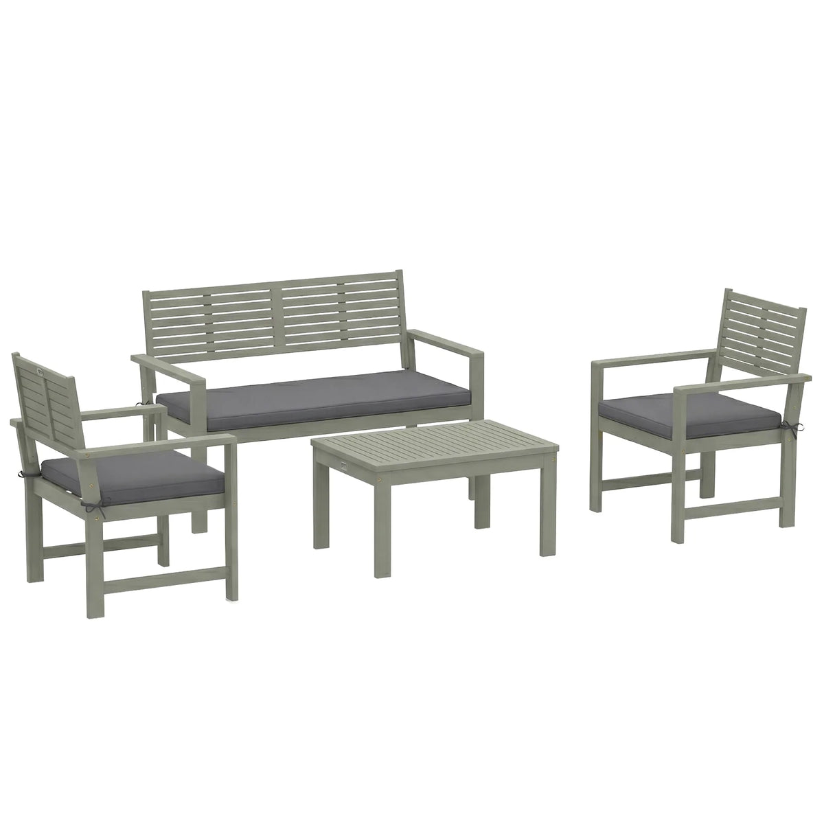 Outsunny 4 Seater Acacia Wood Garden Furniture Set with Loveseat, Armchairs and Table – Patio Sofa Set, Light Grey