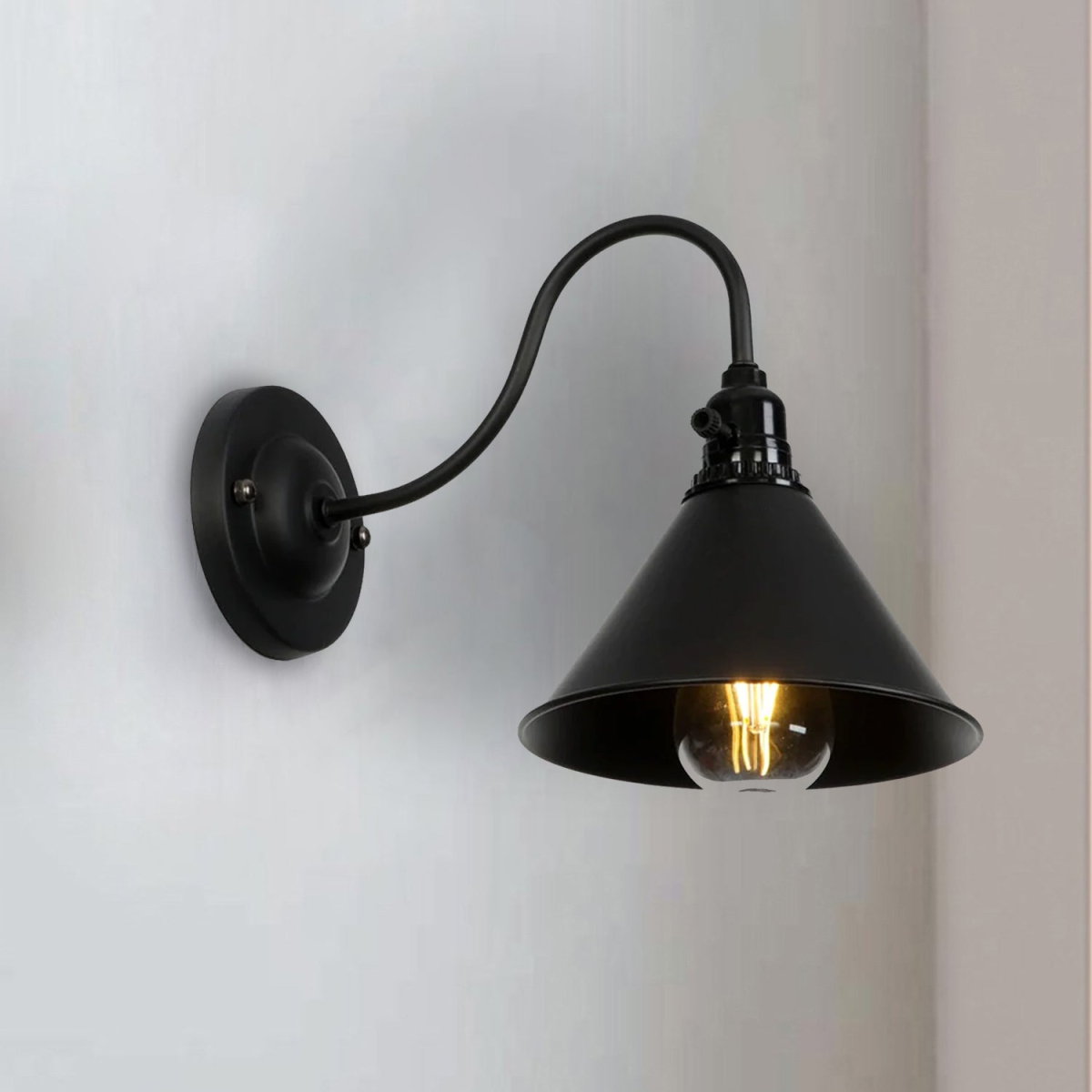 LEDSone Black Cone Industrial Cage Wall Light – Rustic Iron Wall Lamp with E27 Holder
