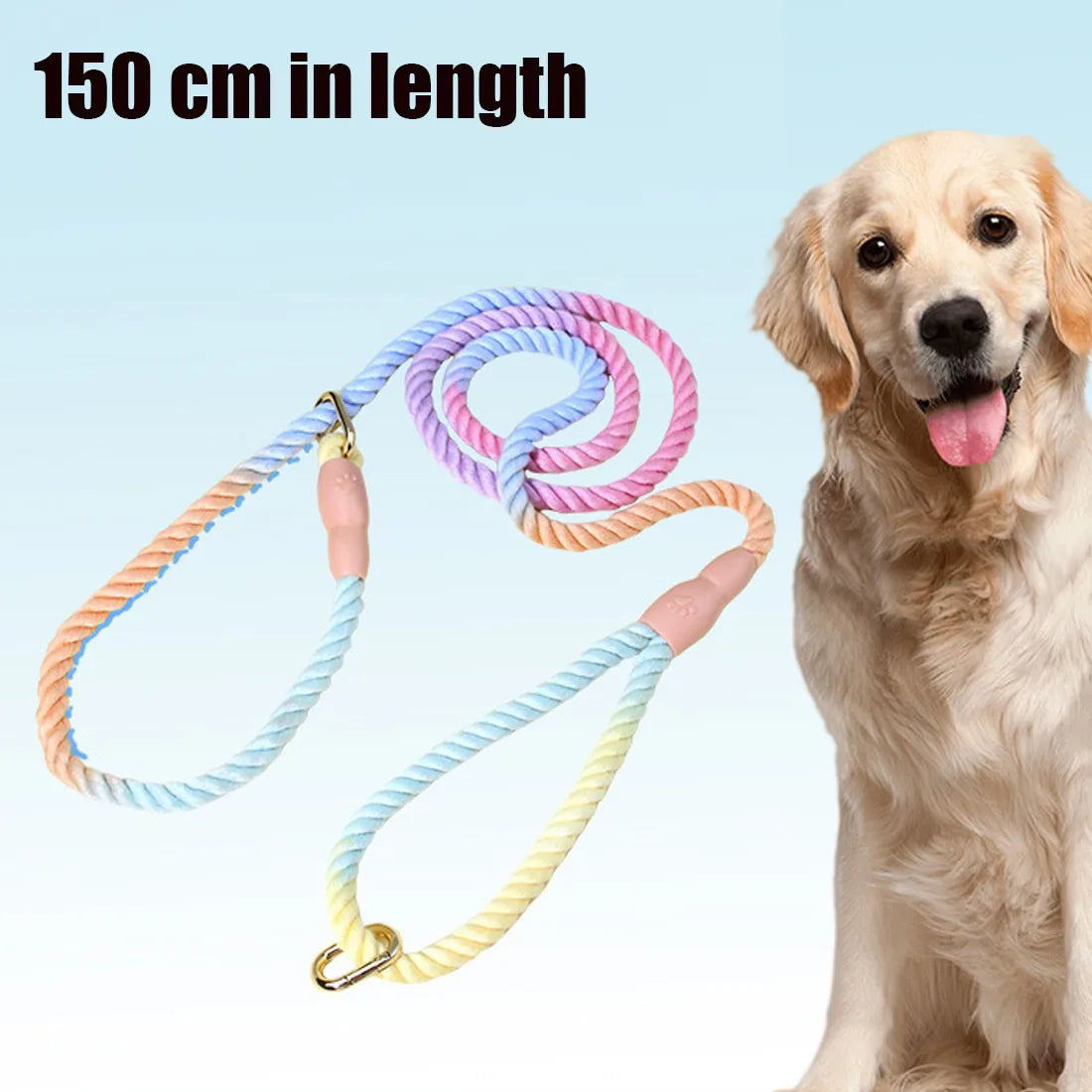 150cm Hand-Braided Nylon Dog Training Leash – Ombré Rope Lead with Dual Metal Clasps