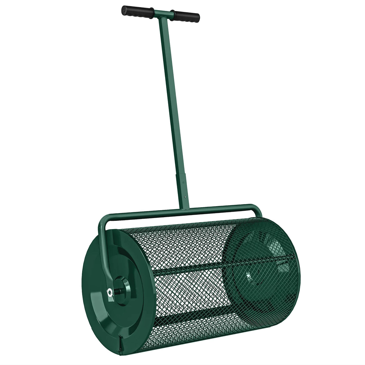Outsunny 24" Compost Spreader with 75L Mesh Basket & Adjustable T-Handle – Peat Moss & Seed Garden Roller, Green
