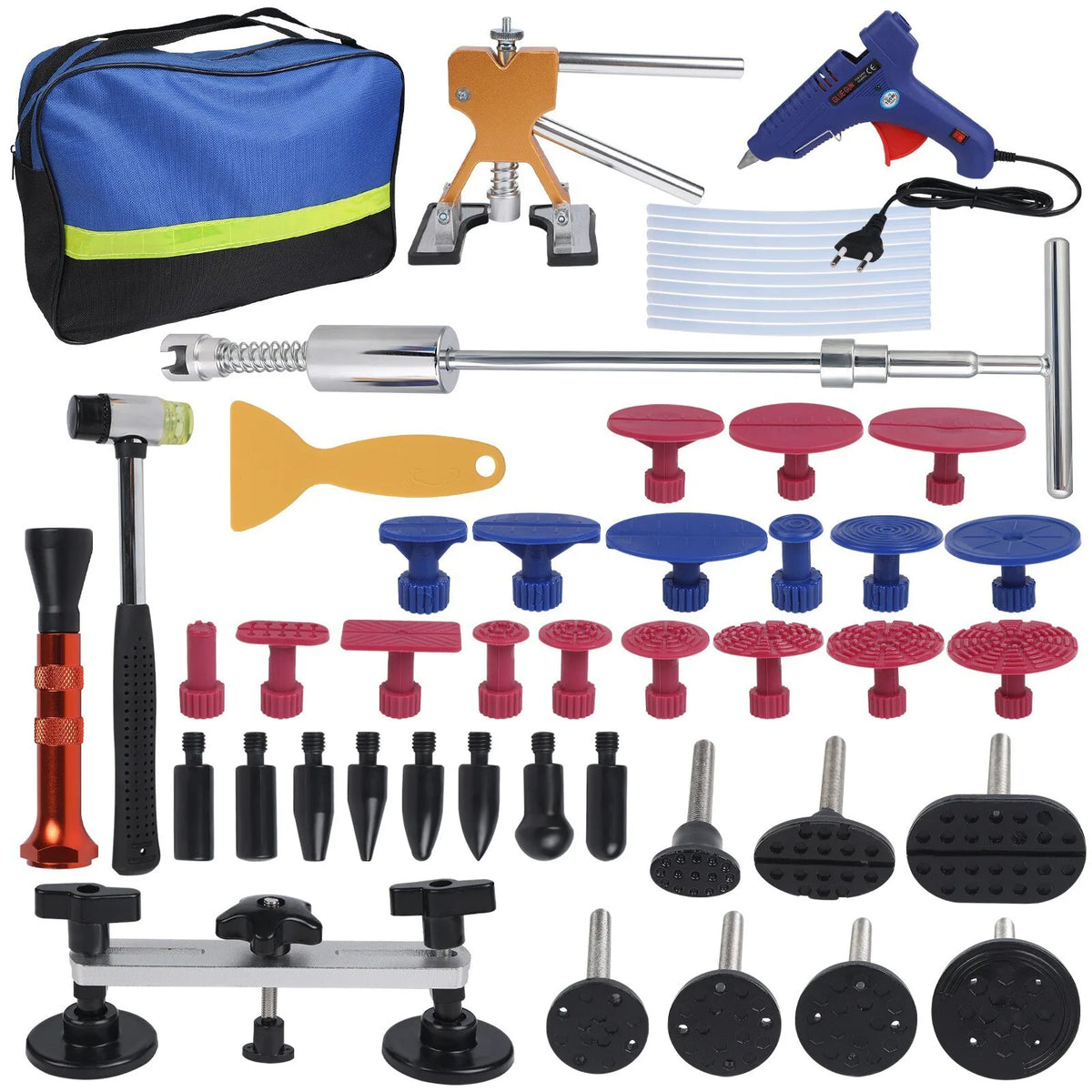 66 Piece Paintless Dent Repair Kit – Car Dent Puller with Glue Gun, Glue Sticks & Hail Tabs