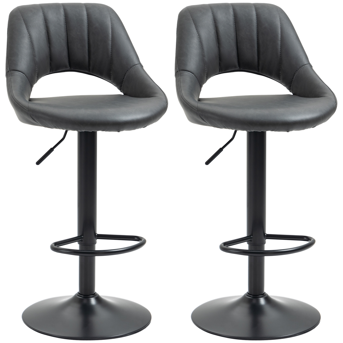 Set of 2 adjustable swivel PU leather bar stools