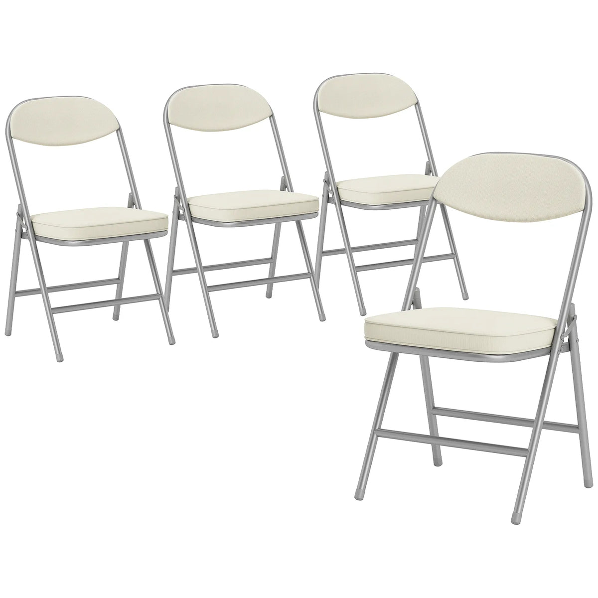 HOMCOM Set of 4 Folding Dining Chairs with Padded Corduroy Seat and High Back – Space-Saving Steel Frame, Cream