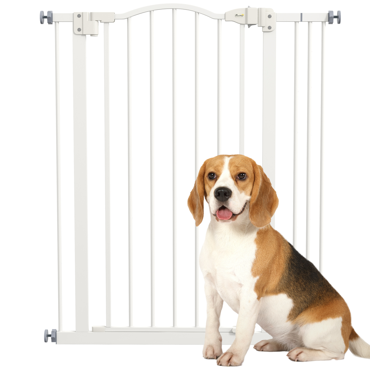 PawHut 74–87cm Adjustable Metal Pet Gate with Auto-Close Door – Safety Barrier for Doors and Stairs, White