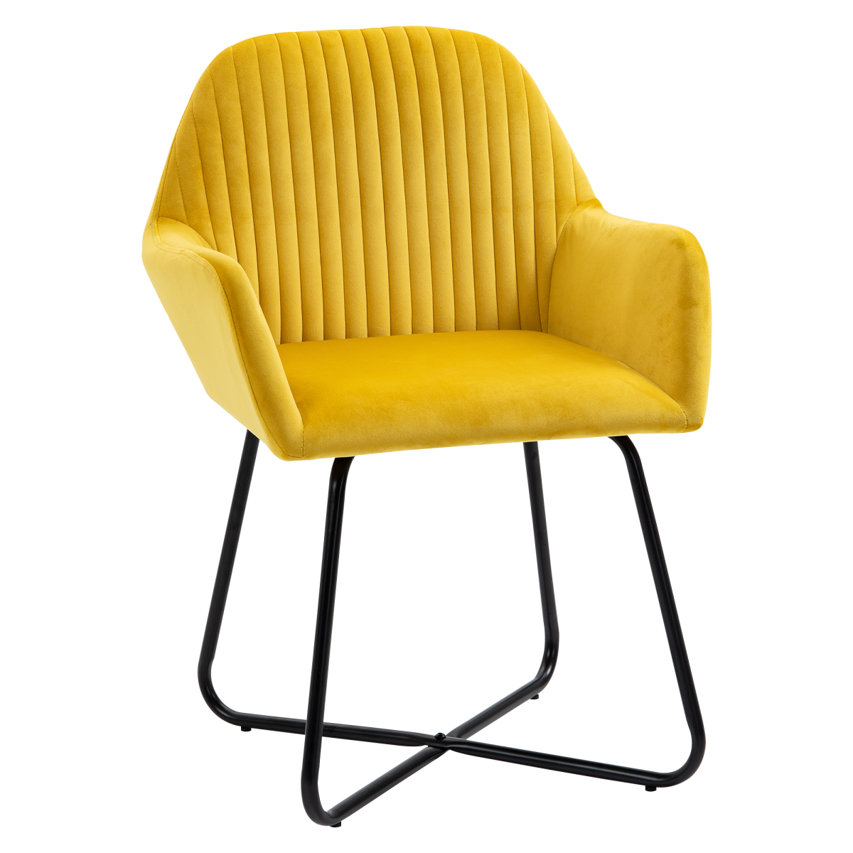HOMCOM Modern Accent Chair with Velvet-Feel Upholstery and Metal Base – Living Room Lounge Armchair, Yellow