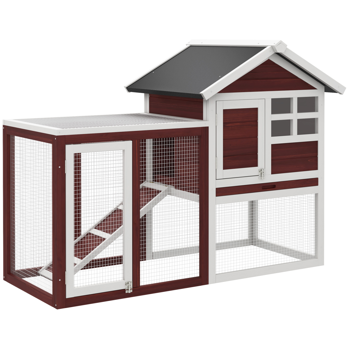 Pawhut 122cm Wooden Rabbit Hutch with Ramp and Slide-Out Tray – Fir Wood Small Animal House