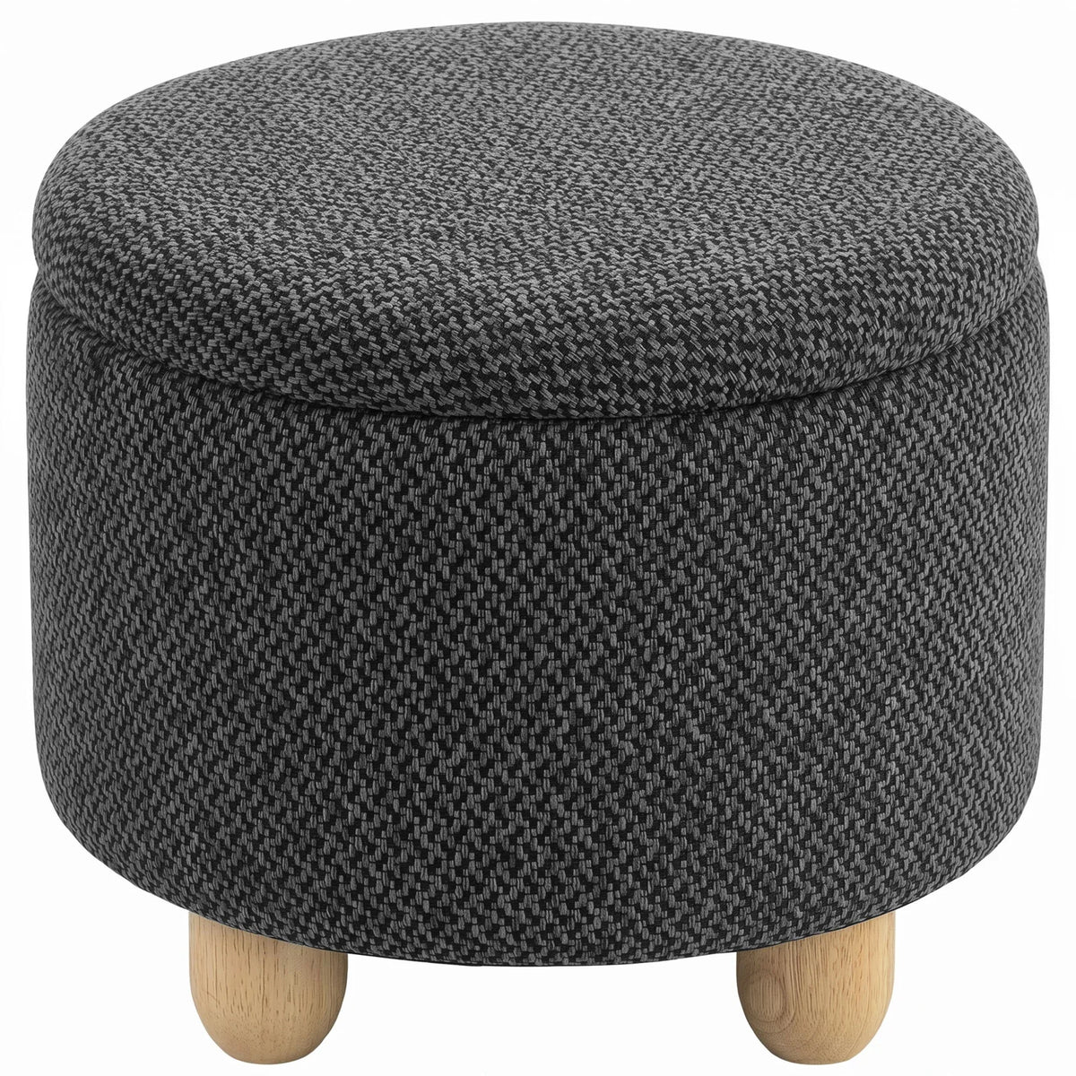 HOMCOM Round Storage Ottoman with Reversible Lid and Rubberwood Legs – 19L Footstool Bench, Dark Grey