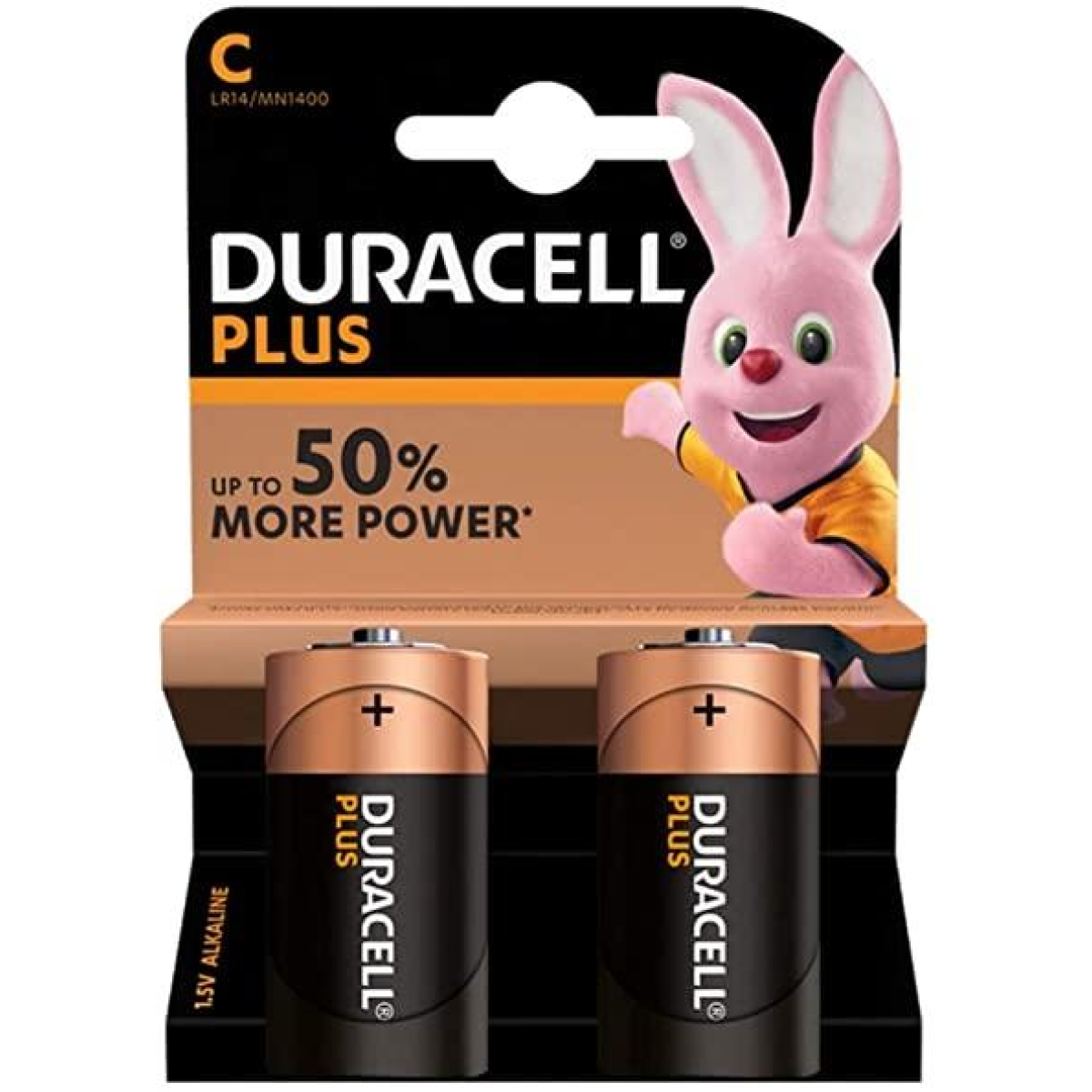 Duracell Plus C Size Alkaline Batteries, Pack of 2 – Long Shelf Life for Clocks and Remote Controls