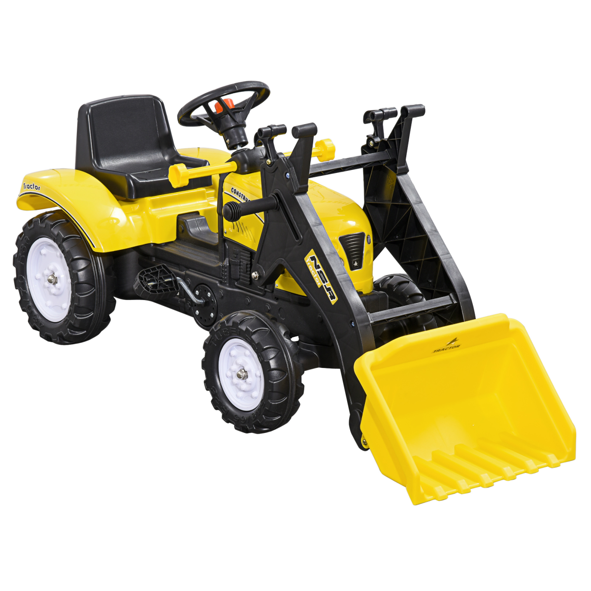 HOMCOM Pedal Go Kart Ride-On Excavator with Metal Frame, Hand Brake & Front Digger – Kids Toy, Yellow and Black