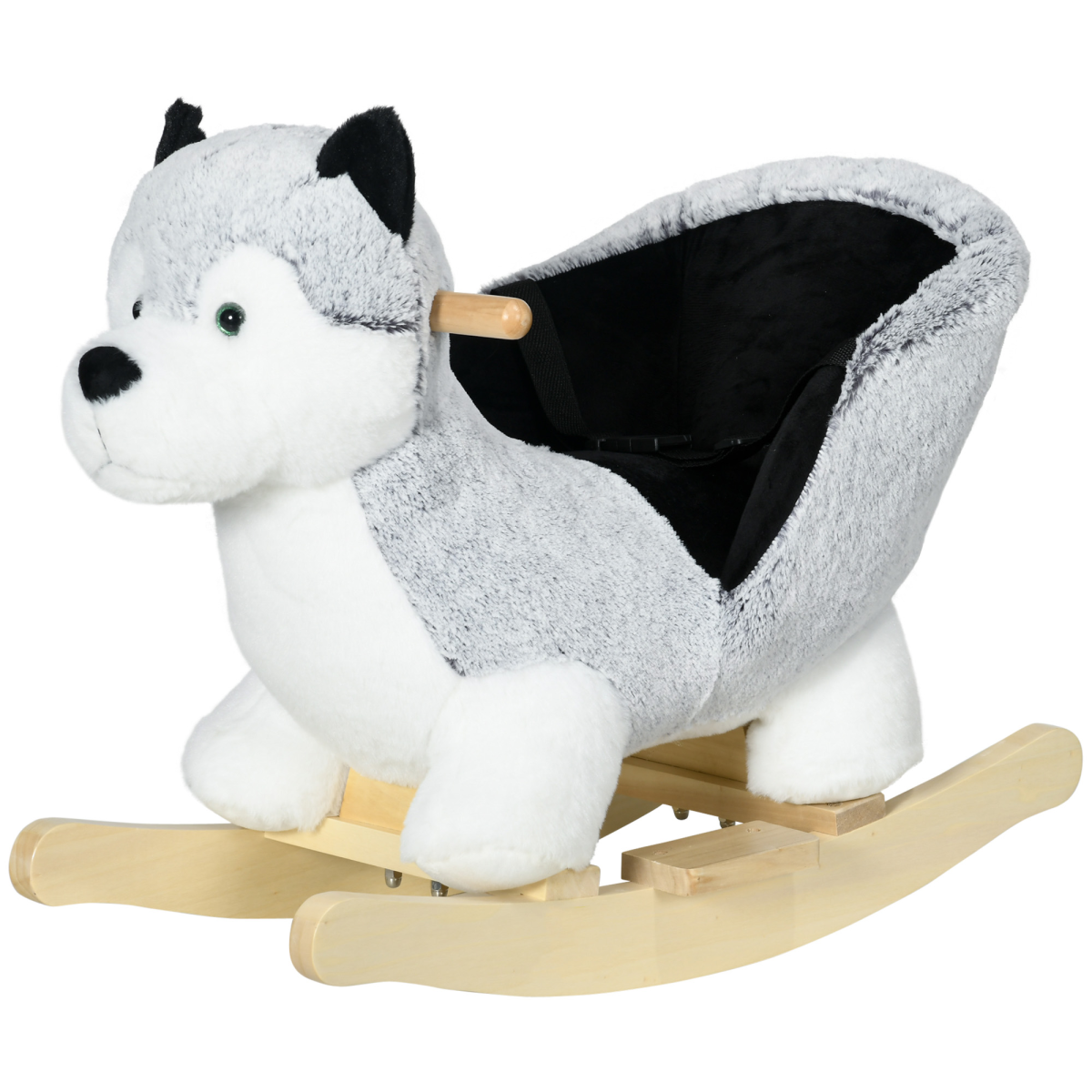 HOMCOM Husky-Shaped Baby Rocking Horse with Seatbelt and Sounds – Plush Rocker for Ages 18-36 Months