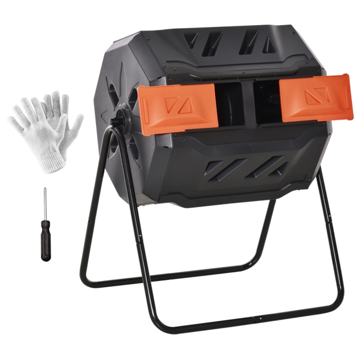 Dual Chamber Tumbling Compost Bin with 360° Rotation & Ventilation – 42.3 Gallon Garden Composter, Orange