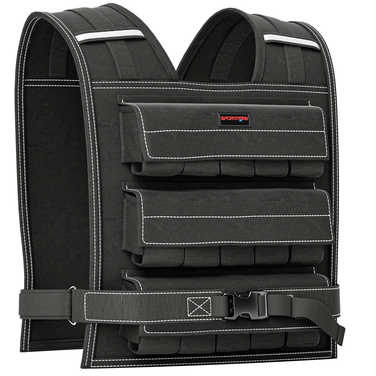 SPORTNOW 30kg Adjustable Weighted Vest with 30 Removable Metal Weights – Running Weight Vest, Black