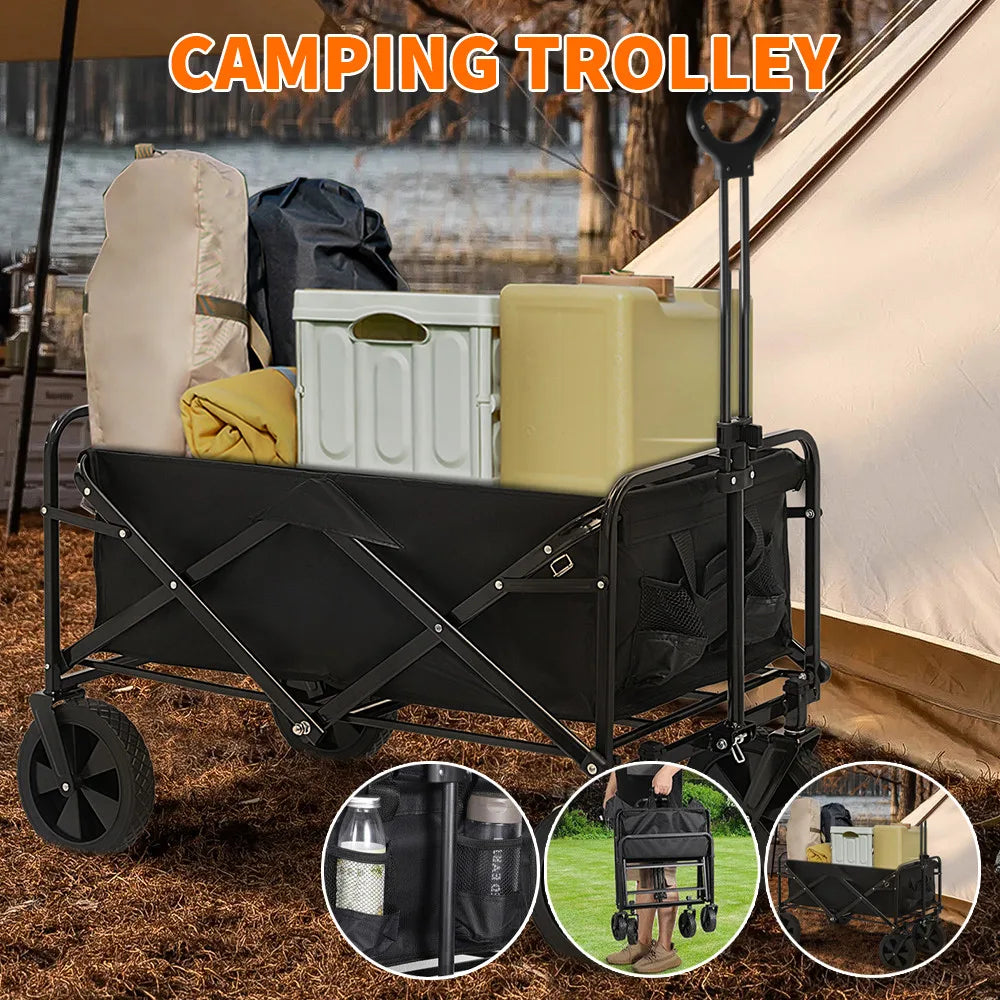 Heavy Duty Foldable Garden Trolley Cart Wagon with Telescopic Handle, 150kg – Beach, Camping and Festival Trolley