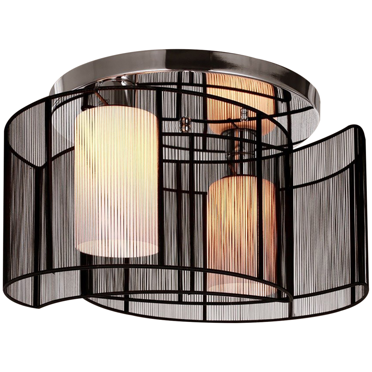 HOMCOM Flush Mount Chandelier with 2 Crescent Wire Shades and Glass Lightshades – Modern Ceiling Light