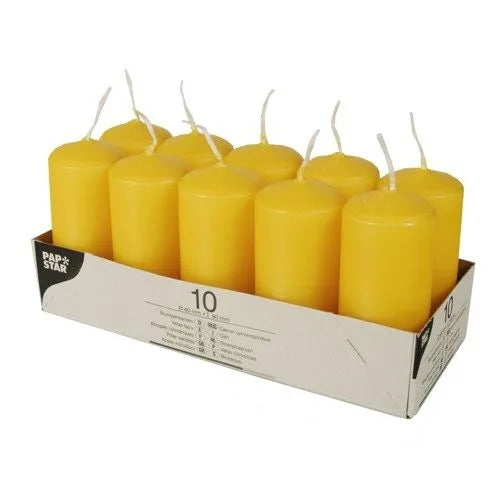 Pillar Candles Pack of 10 – Home Decor Candle Set, Yellow