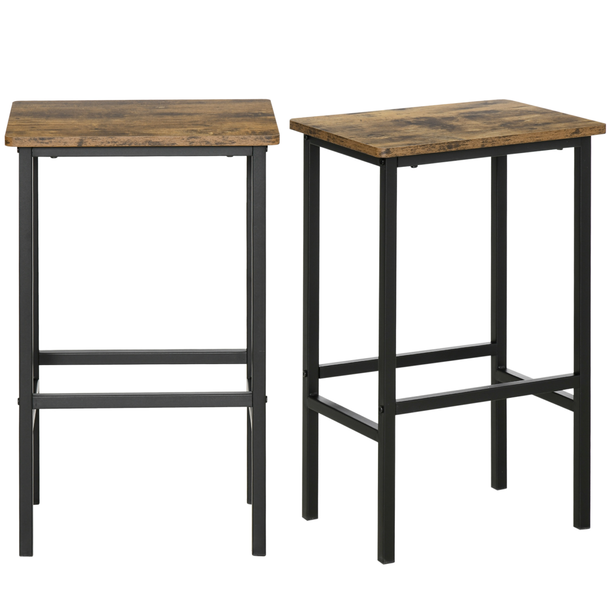 HOMCOM Set of 2 Kitchen Breakfast Bar Chairs with Footrest – Industrial Armless Stools, Brown