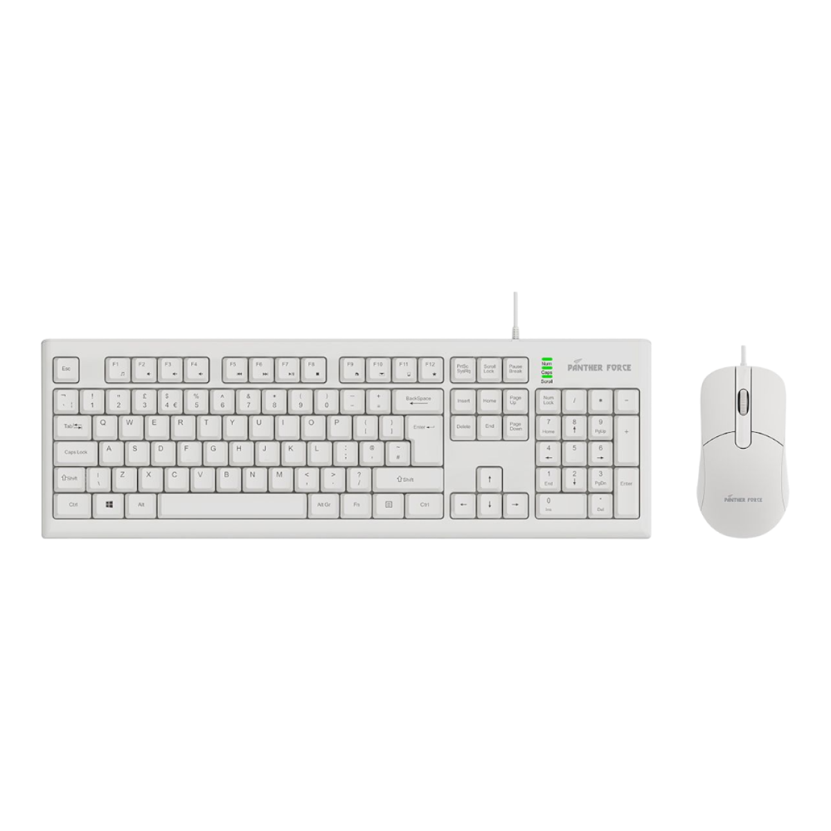 Panther Force PF290 Wired Keyboard and Mouse Set – Full-Size Keyboard with Number Pad, Plug and Play, White