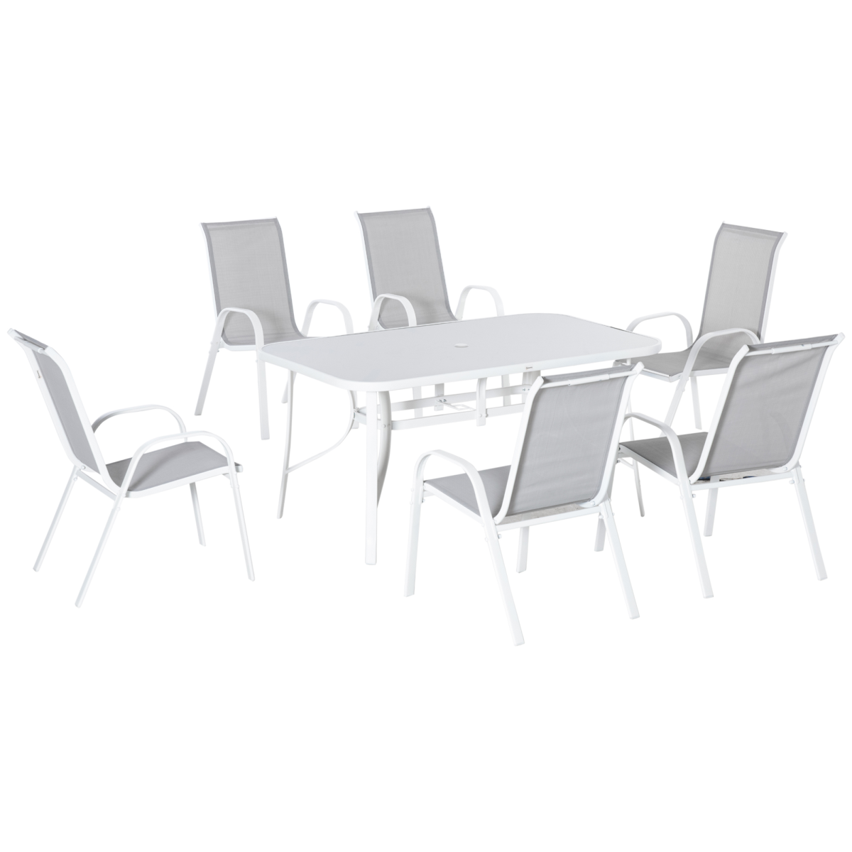 Outsunny 7-Piece 6-Seater Garden Dining Set with Mesh Armchairs & Tempered Glass Table – Grey