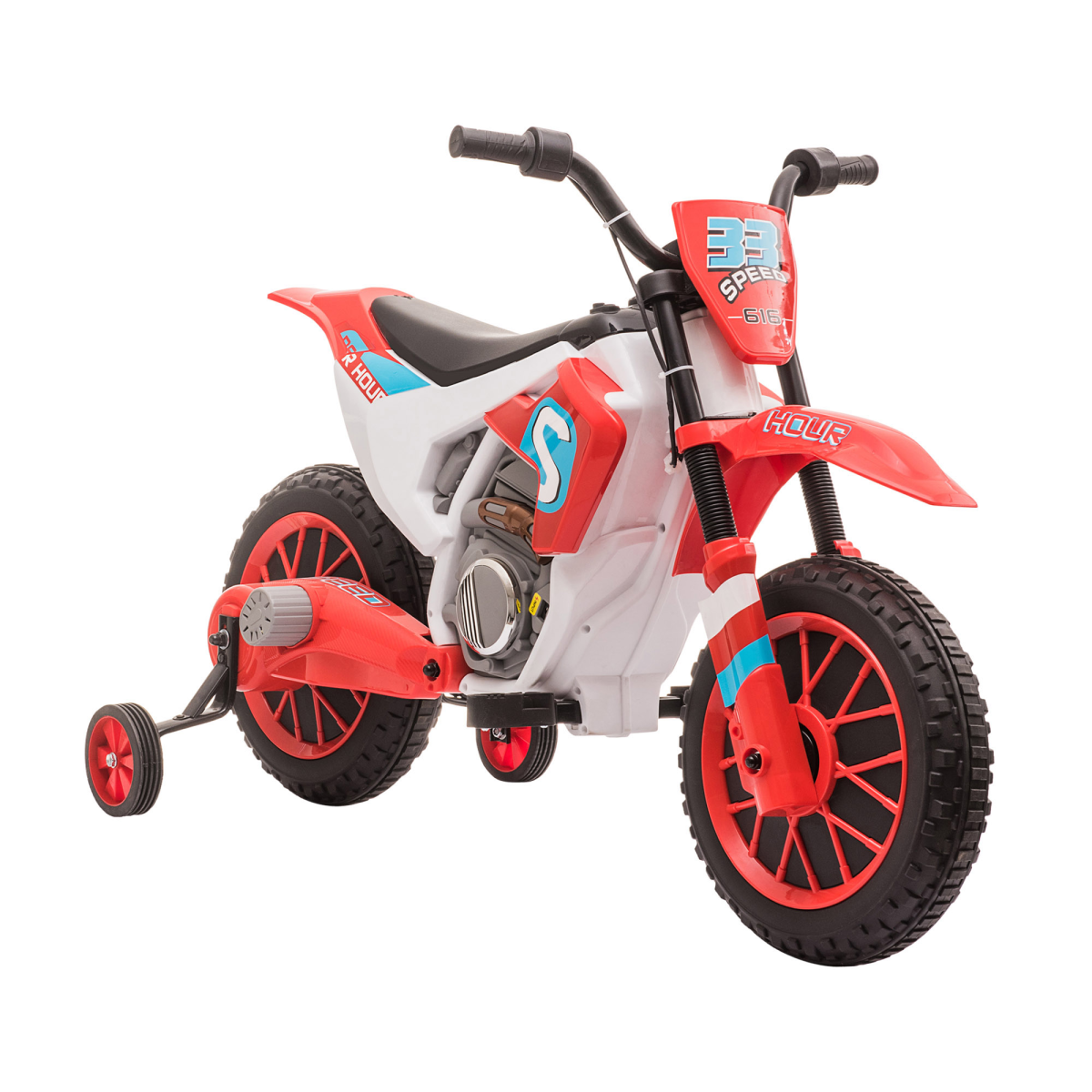 HOMCOM Kids Electric Motorbike Ride-On with Training Wheels, 3-8km/h – Battery-Powered Toy for Ages 3-5, Red