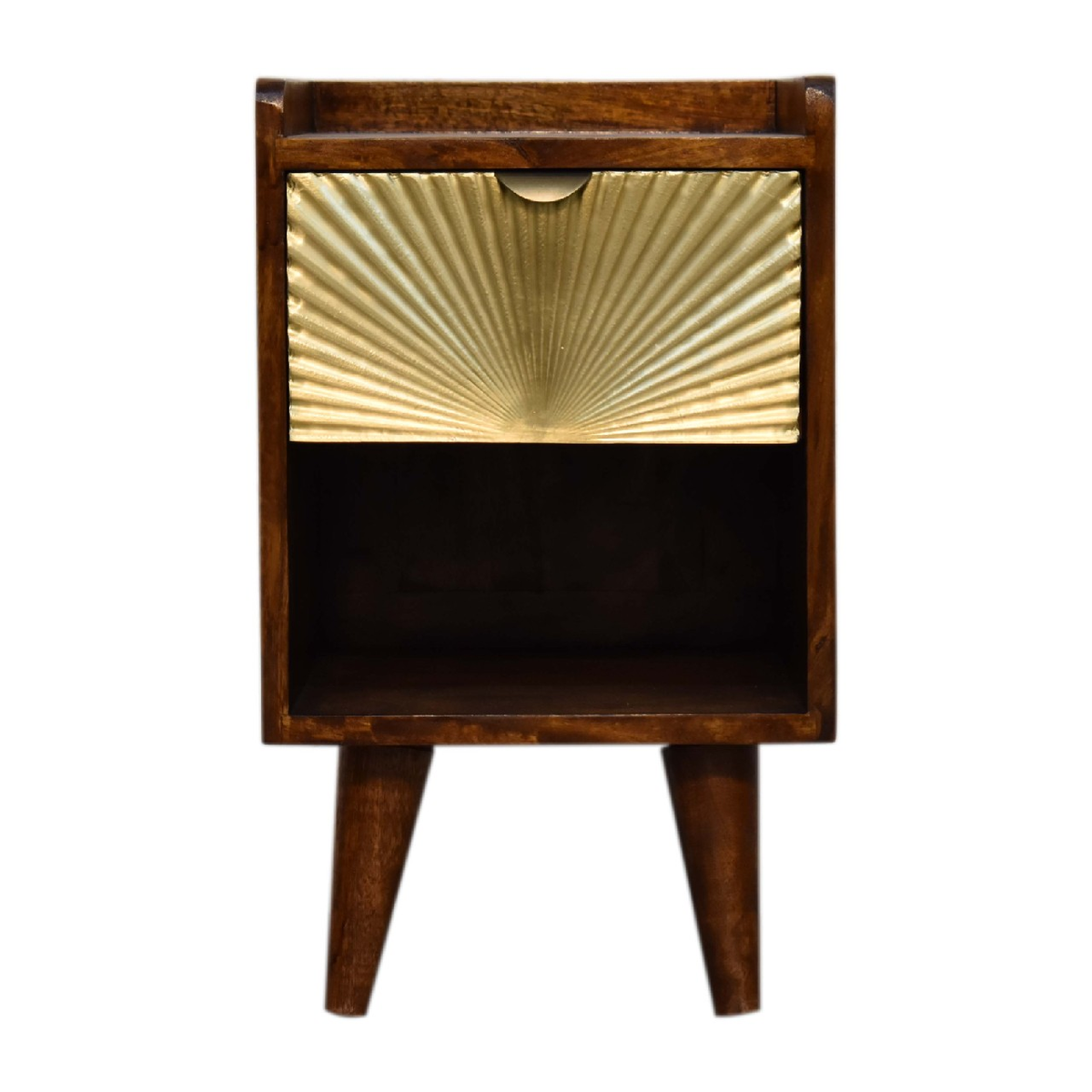 Artisan Furniture Mini Manila Gold Bedside Table with 1 Drawer & Open Shelf – Chestnut Finish, Brown