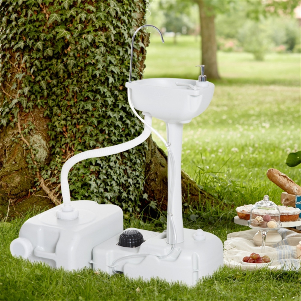 Portable Camping Sink with 4.5 Gallon Water Tank, Wheels & Handle – Outdoor Hand Wash Station, Light Grey