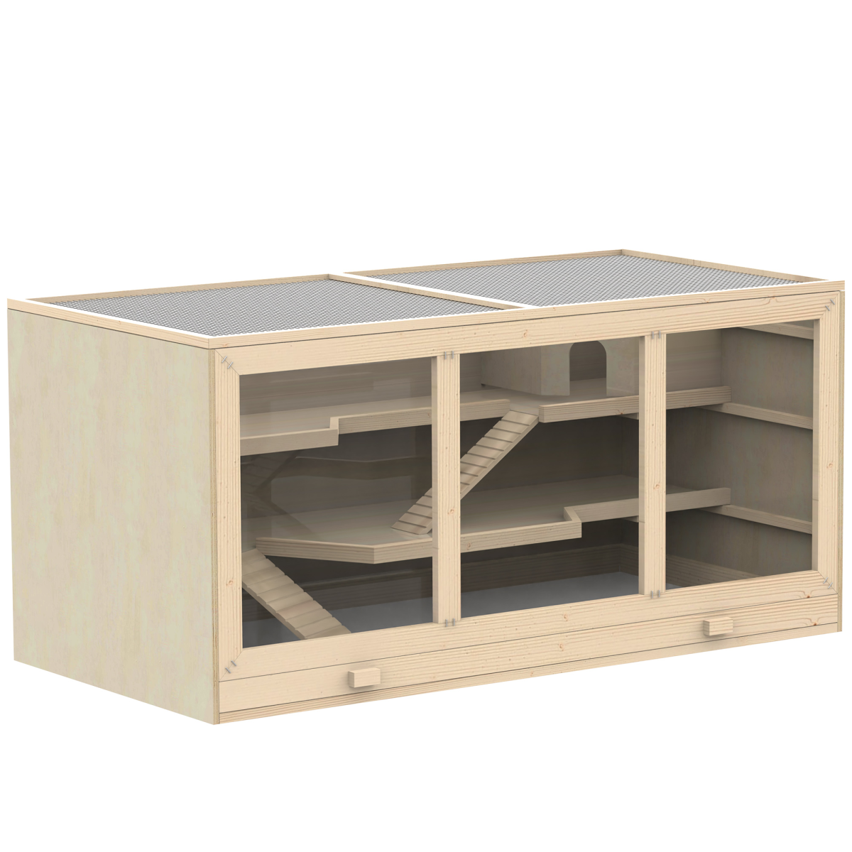 Wooden Hamster Cage with Exercise Run & Lockable Door – Small Animal Hutch for Rats, Mice, Guinea Pigs