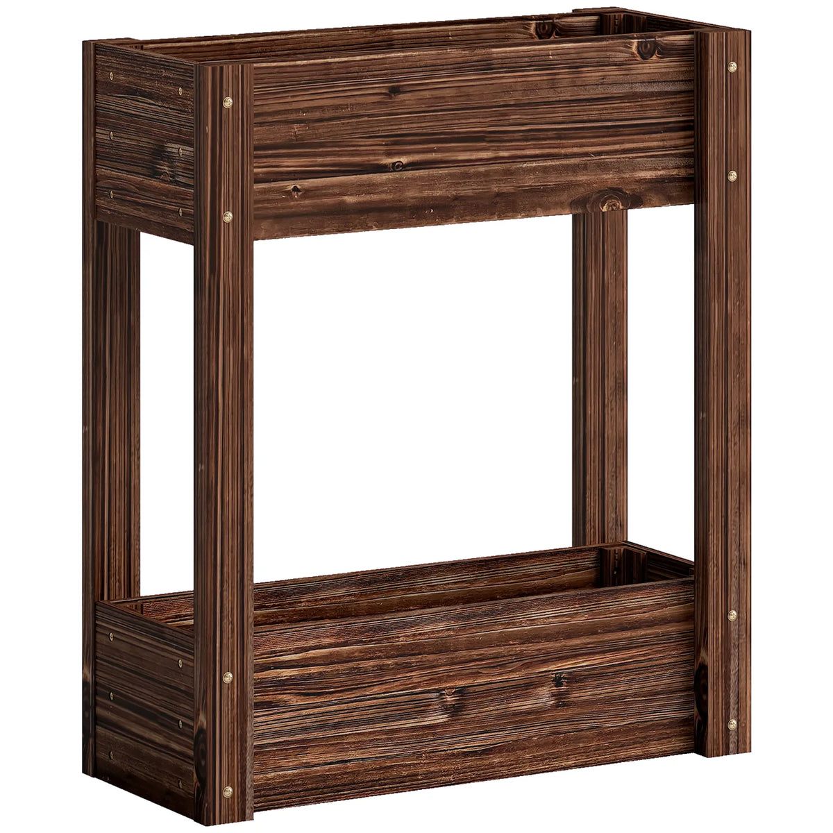 Outsunny 2-Tier Wooden Raised Planter – Elevated Garden Bed on Legs with Liner and Drainage Holes, 70cm