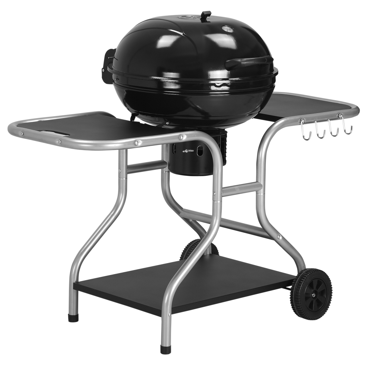 Outsunny Garden Charcoal Barbecue Trolley Grill with Wheels, Side Trays & Storage Rack – Black
