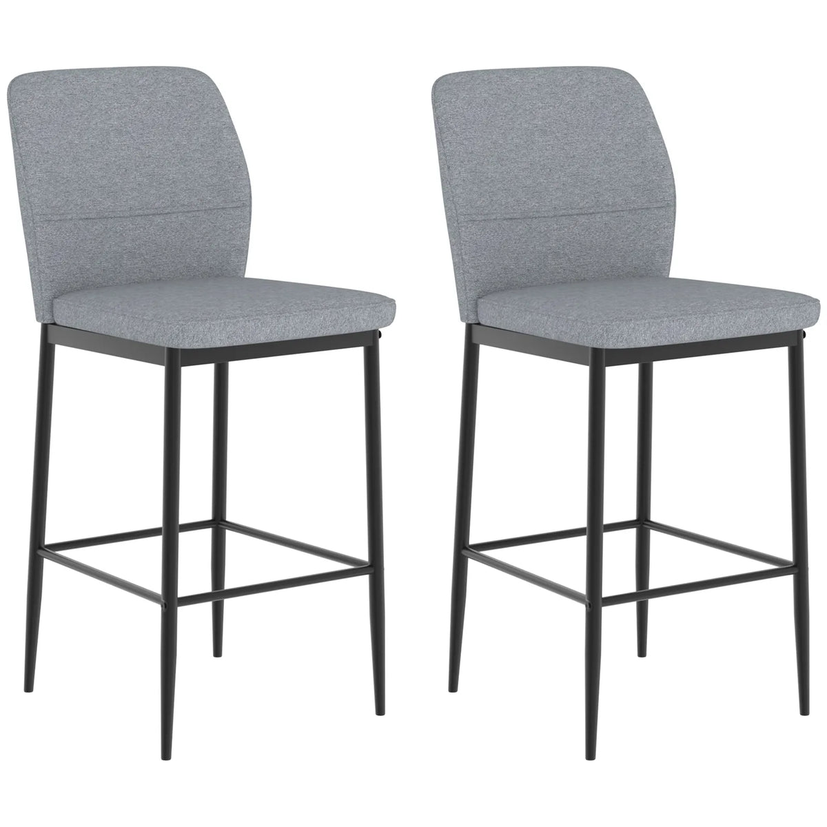 HOMCOM Set of 2 Velvet Bar Stools with Backrest and Footrest – Modern Steel Frame Kitchen Counter Stools, Grey