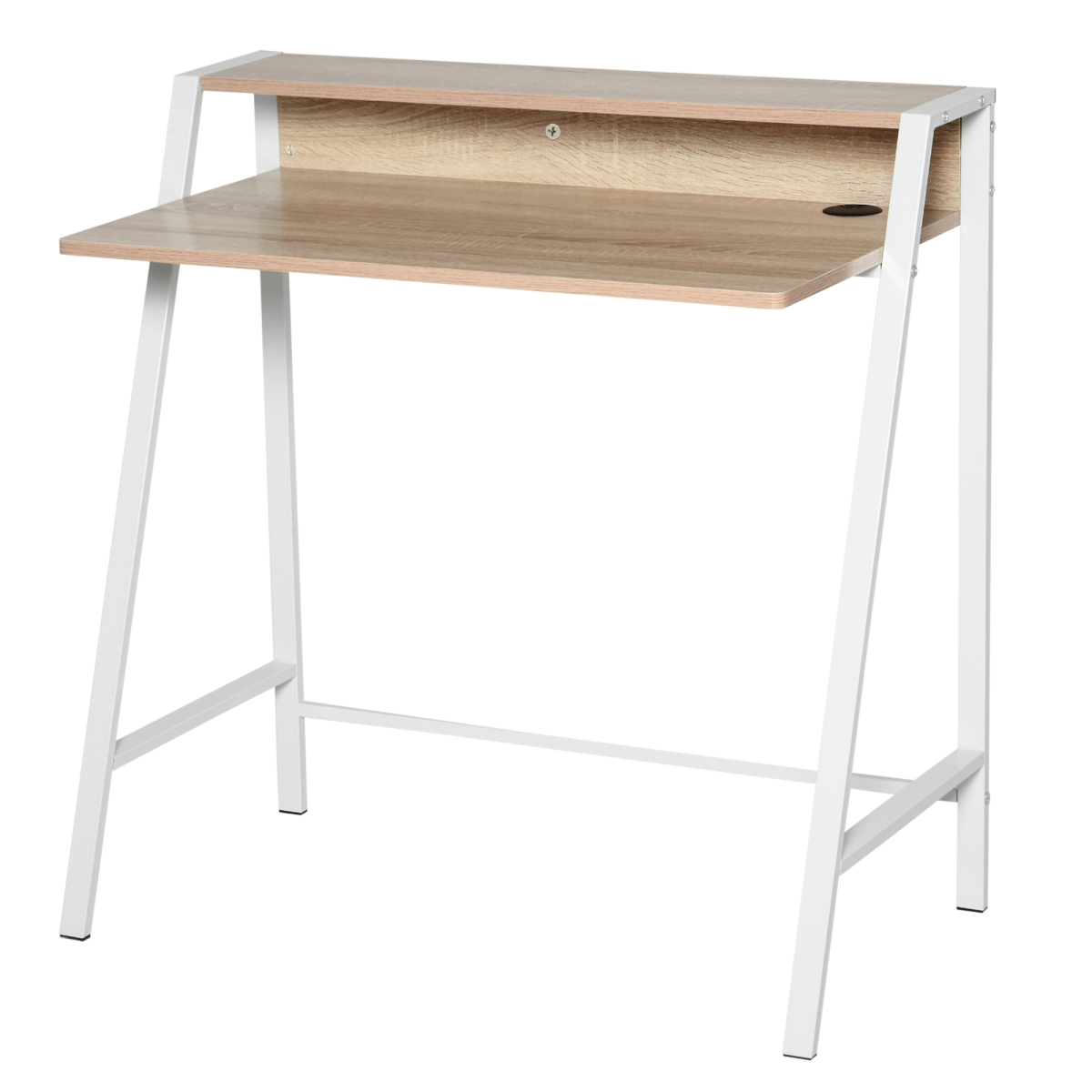 HOMCOM Two-Tier Computer Workstation Desk with Storage Shelf, Steel Frame – Home Office Study Table, White & Oak