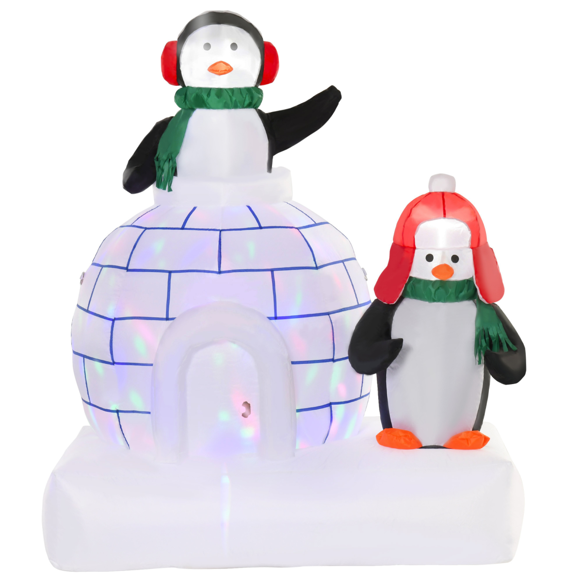 HOMCOM 5ft Christmas Inflatable Penguins in Scarves with Ice House – Indoor & Outdoor LED Decor