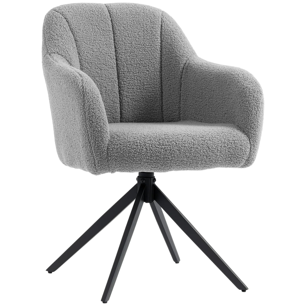 HOMCOM 360° Swivel Accent Chair with Teddy Fleece and Channel Tufting – Curved Armchair, Grey